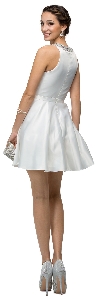 Jeweled Collar Scoop Neck Short Homecoming Party Dress back