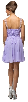 Ruched Bodice Beaded Straps Short Bridesmaid Dress back