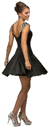 Jeweled Cap Sleeves Flared Short Homecoming Party Dress back