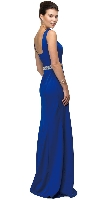 Wide V-Neck Beaded Waist Long Formal Prom Dress back in Royal BLue