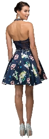 Lace Halter Top Floral Print Skirt Short Homecoming Dress back