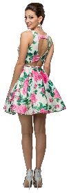 Floral Print Cut-Out Back Sleeveless Short Homecoming Dress back
