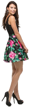 Lace Top Floral Skirt Short Homecoming Party Dress back in Black/Multi