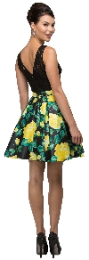 Lace Top Floral Skirt Short Homecoming Party Dress back