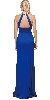 Jeweled Collar Cut Out Back Long Jersey Prom Dress back in Royal Blue
