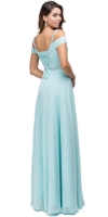 Cold Shoulder Beaded Waist Long Bridesmaid Prom Dress back in Aqua
