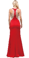 Embellished Mesh Accent Racerback Long Evening Prom Dress back in Red