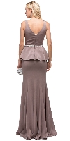 Deep V-Neck Peplum Bodice Long Formal Prom Dress back