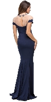 Mock Off-the-shoulder Bejeweled Neck Long Prom Dress back in Navy