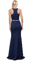 Scoop Neck Bejeweled Waist Racerback Long Prom Dress back