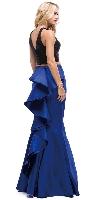 Short Top Long Ruffled Back Skirt Two Piece Prom Dress back in Royal Blue
