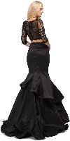 Floral Mesh Crop Top Mermaid Skirt Two Piece Prom Dress back
