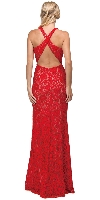 Deep V-Neck Rhinestones Waist Lace Long Prom Dress back in Red