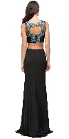 Floral Applique Mesh Top Two Piece Long Prom Dress back