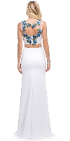 Floral Applique Mesh Top Two Piece Long Prom Dress back in White