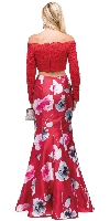 Off-the-Shoulder Lace Top Floral Skirt Two Piece Prom Dress back