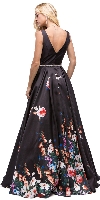 V-Neck Floral Print Rhinestones Waist A-line Long Prom Dress back