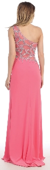 One Shoulder Web Beaded Pattern Long Prom Pageant Dress back