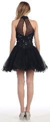 Halter Neck Lace Bodice Mesh Short Homecoming Party Dress back
