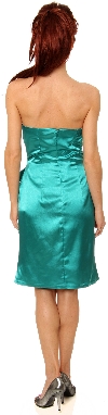 Pleated Bodice Cocktail Dress with Sash and Brooch Applique back