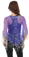 Broad V-Neck Beaded Mesh Poncho with Fringes back