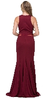 High Neck Color Block Mesh Insert Long Formal Evening Dress back