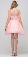 High Neck Bejeweled Bodice Mesh Short Homecoming Dress back