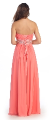 Strapless Beaded Waist Empire Cut Long Formal Dress  back in Coral