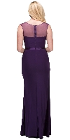 Round Neck Bejeweled Waist Long Formal Bridesmaid Dress in Egg Plant
