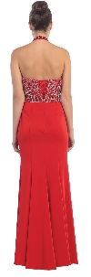 Halter Neck Rhinestones Bust Flared Skirt Long Prom Dress back
