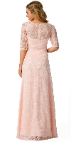 Round Neck Half Sleeves Floral Mesh Long Bridesmaid Dress back