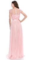 Round Neck Embroidered Lace Mesh Top Long Prom Dress back