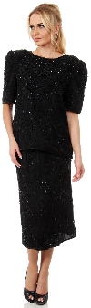 Main image of Half Sleeves Two Piece Beaded Blouse & Skirt Set