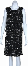 Round Neck Sleeveless Sequined Blouse and Straight Skirt in Black/Silver