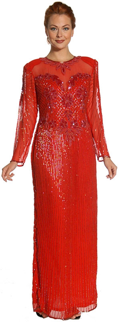 See Thru Bodice and Long Sleeved Beaded Dress