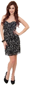 Strapless Sequin Cocktail Dress in Black/Silver
