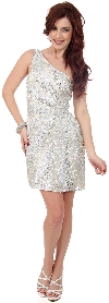 Metallic Tones One Shoulder Sequins Short Prom Dress in alternative picture