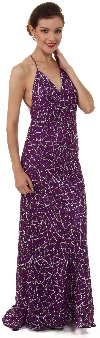 Halter Neck Sequined Long Formal Prom Dress with Train in Purple