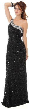 One Shoulder Bare Back Sequined Long Formal Prom Dress in alternative picture