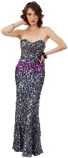 Sparkling Sequin Strapless Sheath Evening Gown in Charcoal/Purple