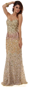 Sparkling Sequin Strapless Sheath Evening Gown in Gold