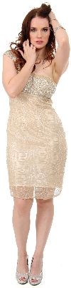 One Shoulder Exquisite Beading Short Formal Prom Dress  in Gold