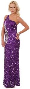 Main image of Long Sequined Formal Prom Dress with Rhinestones Waist