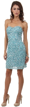 Strapless Glamour Sequin Mini Sheath Dress in Turquoise