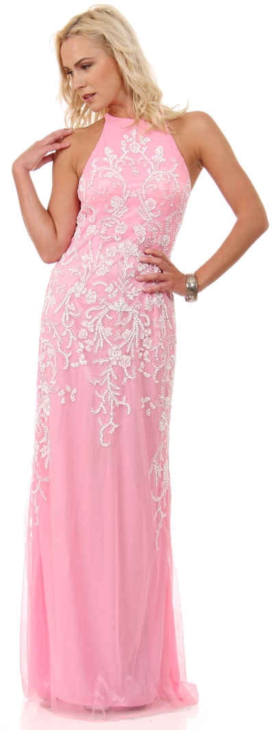 Halter Neck Keyhole Back Sequined Long Formal Gown