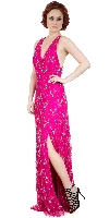 Main image of Halter Neck Beaded Mesh Long Formal Prom Dress