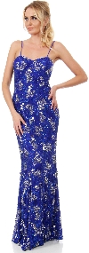 Exquisitely Beaded Long Formal MOB Dress with Jacket in Royal Blue