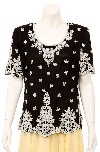Short Sleeved Scoop Neck Blouse in Black/White