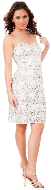 Strapless Fully Beaded Short Prom Homecoming Dress in Ivory/Silver
