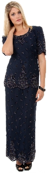 Main image of Round Neck Half Sleeves 2-Piece Blouse and Skirt Set